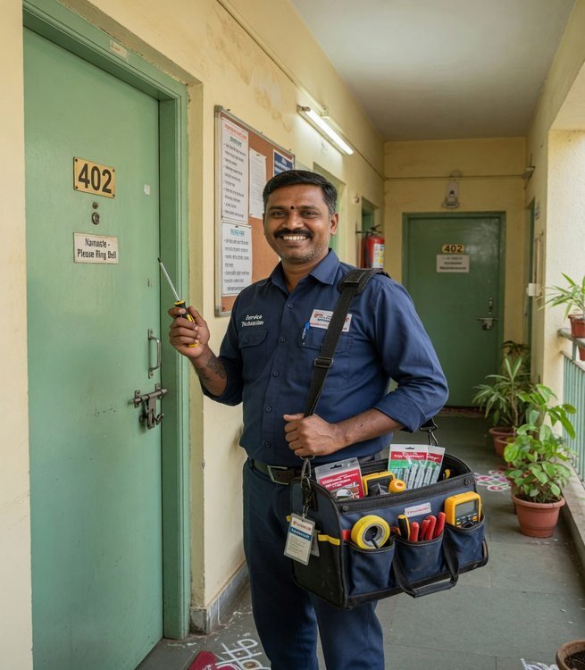 Indian technician repairing air conditioner
